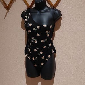 Black flowered bodysuit